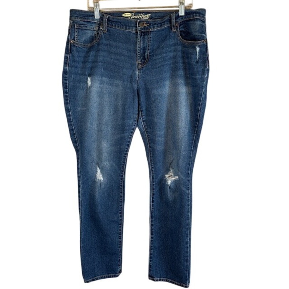 Old Navy Sweetheart Women's Distressed High Rise Stretch‎ Straight Leg Jeans 14